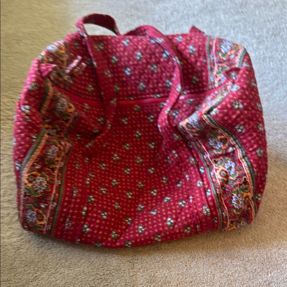 Vera Bradley Red Quilted Tote Bag with Floral Design